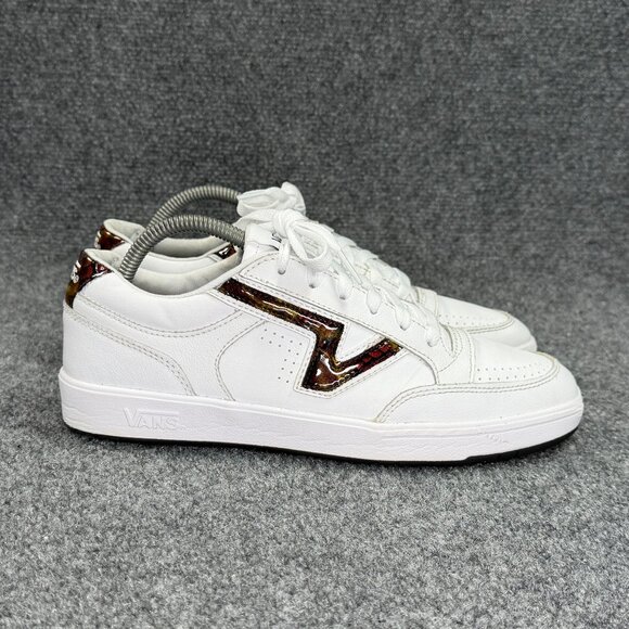 Vans Lowland Sneakers Womens Size 9.5 White Leather Low Lace Retro Athletic Shoe - Picture 1 of 12